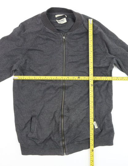 Back view of Jack & Jones men’s grey full zip cotton jumper, size L