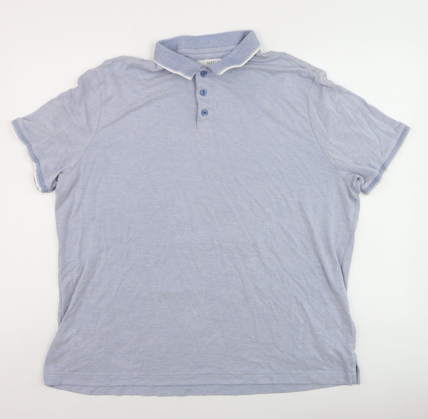 Marks and Spencer Men's Blue 2XL Short Sleeve Polo Shirt