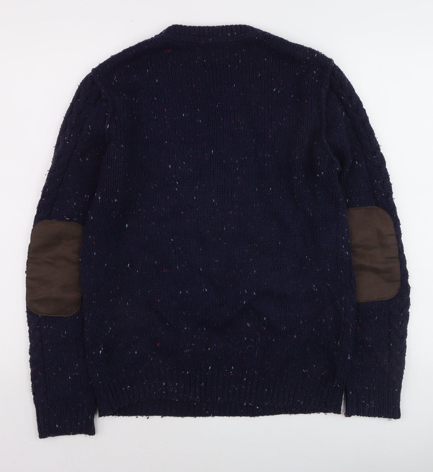 Burton Menswear Navy Wool Cable-Knit Crew Neck Jumper Small