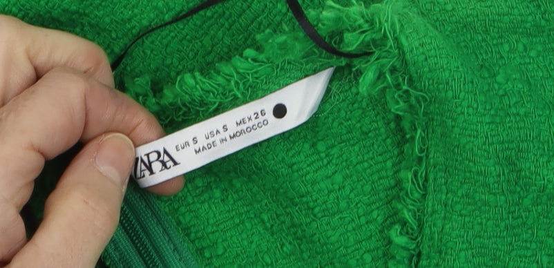 ZARA Women Green Sheath Midi Dress Size 8 Fringe Detail