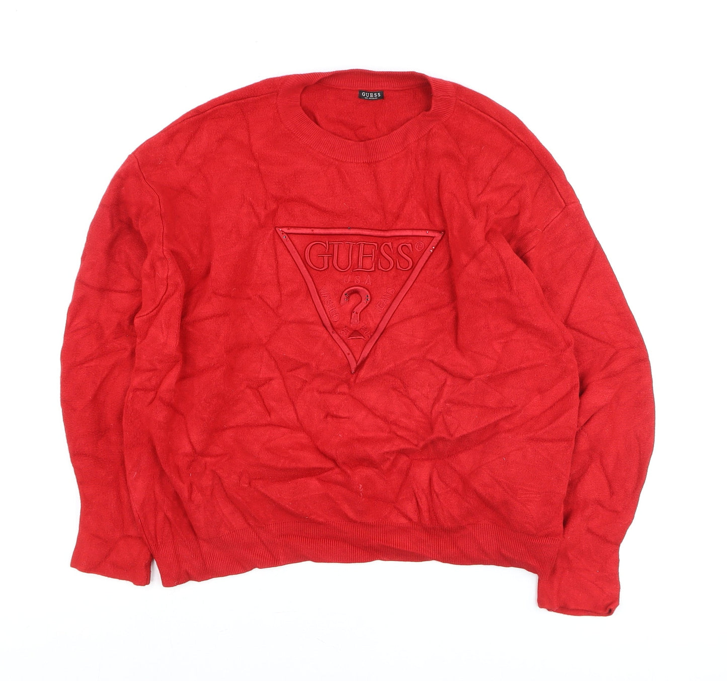 Guess Womens Red Crew Neck Logo Pullover Jumper Size S