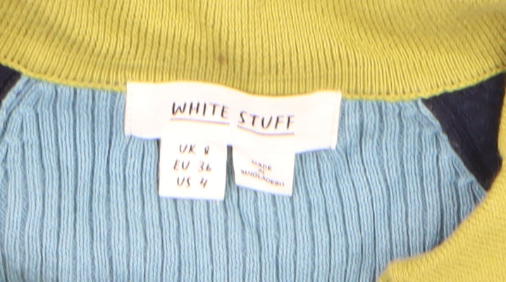 White Stuff Women’s Blue Green Polo Long Sleeve Cotton Top Size 8