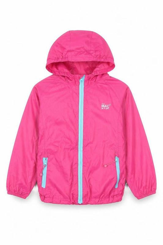 Mac In A Sac Girls Pink Waterproof Hooded Rain Coat Jacket 5-7 Years
