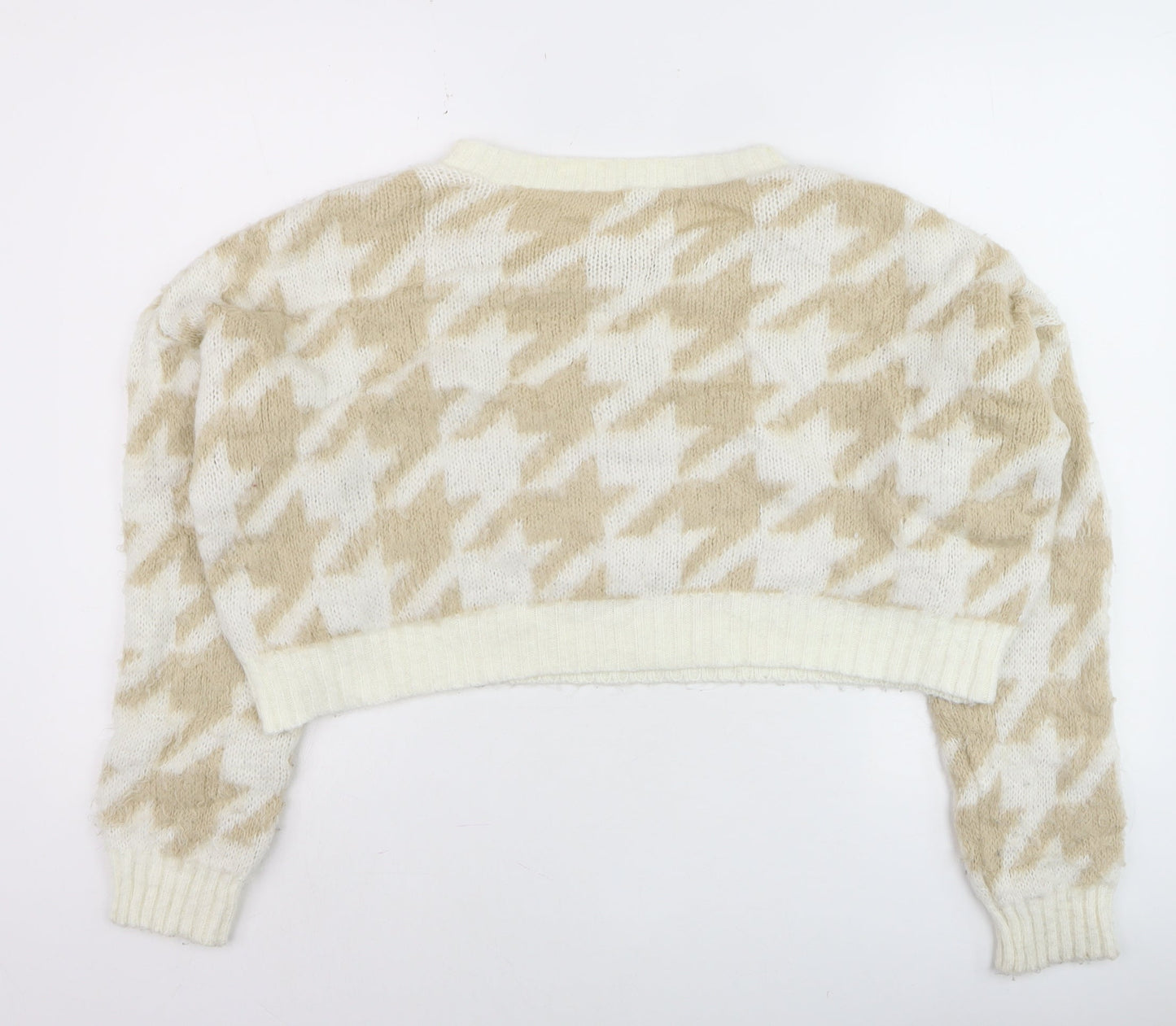 PrettyLittleThing Women’s Beige Houndstooth Knit Jumper Size S