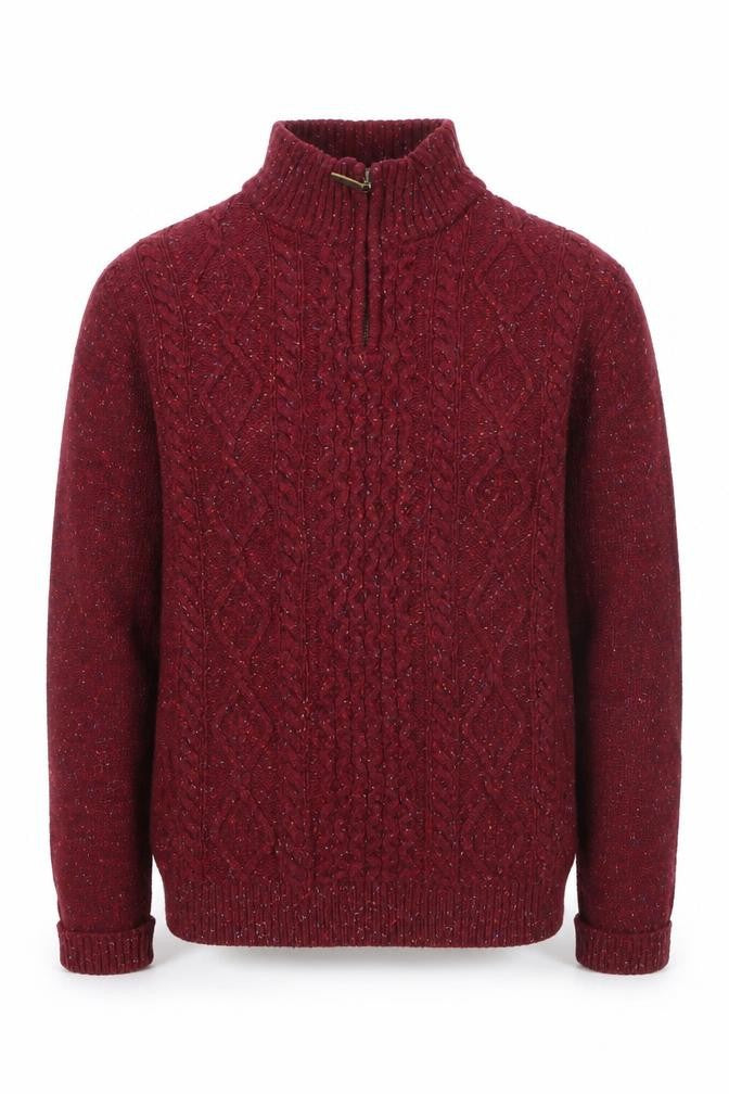 Peter Gribby Men's Red Wool Cable Knit 1/2 Zip Jumper Size L
