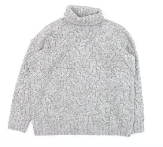 Marks and Spencer Men's Grey Cable Knit Roll Neck Jumper Size S