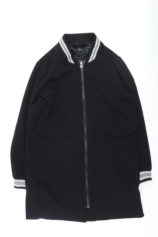 A&G Men's Black Bomber Jacket L Lined Full Zip Mid-Length