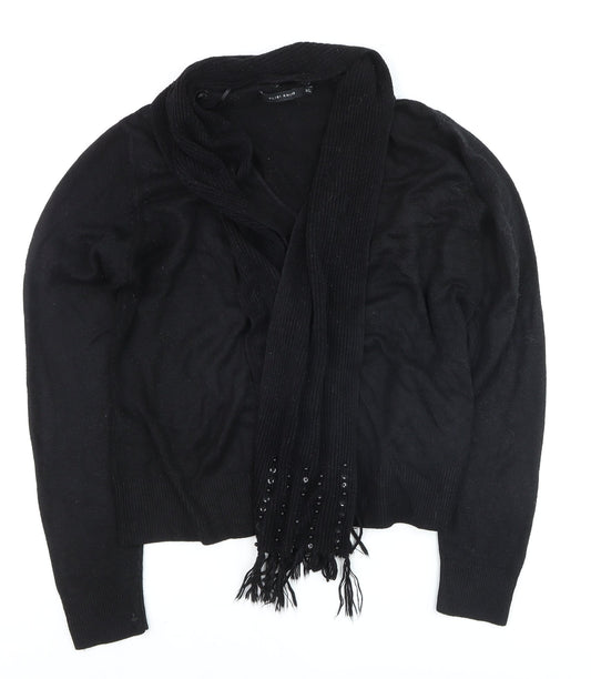 Alibi Knits Women’s Black XL Acrylic Knit Cardigan with Fringe
