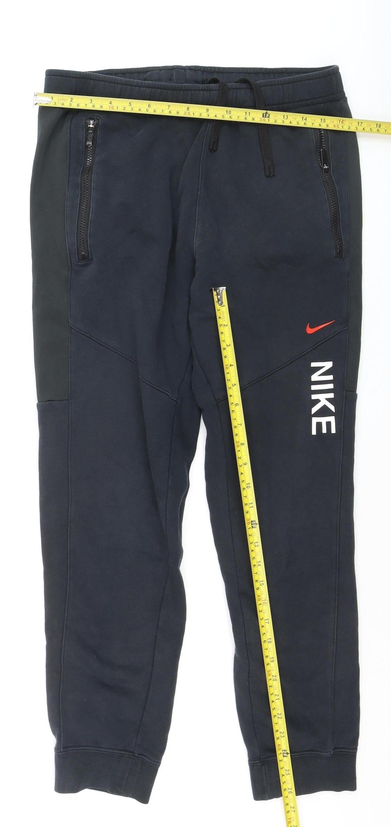 Nike Men's Black Jogger Trousers M Regular Fit Fleece Zip Pocket