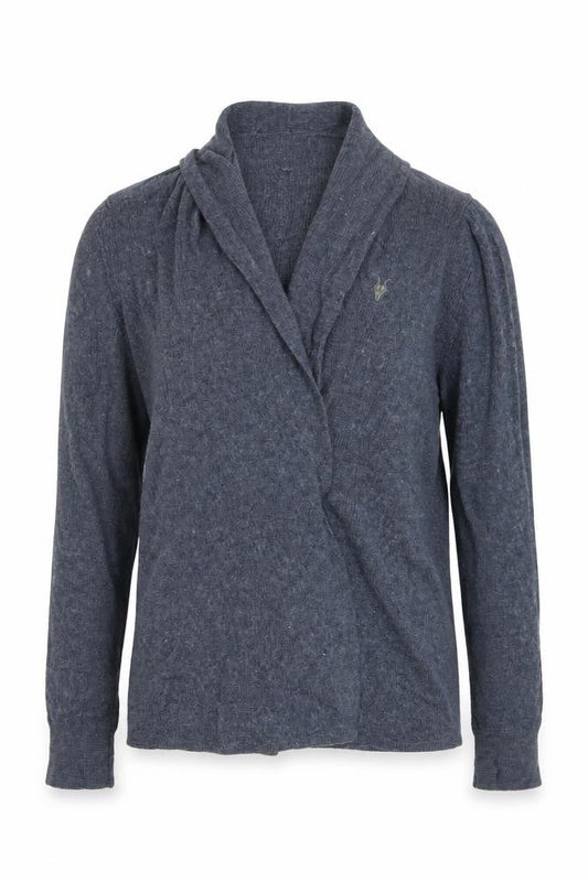 Front view of AllSaints Women Blue Merino Wool Open Cardigan XS