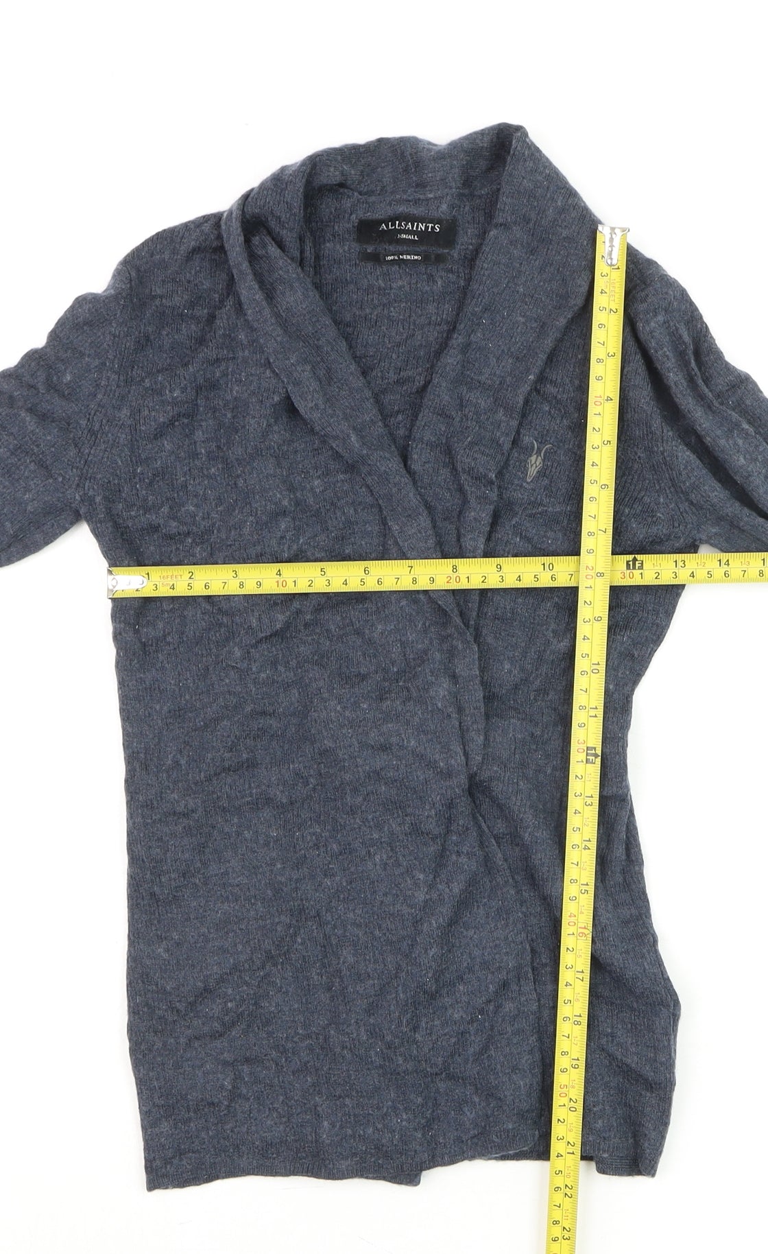 AllSaints Women Blue Merino Wool Open Cardigan XS