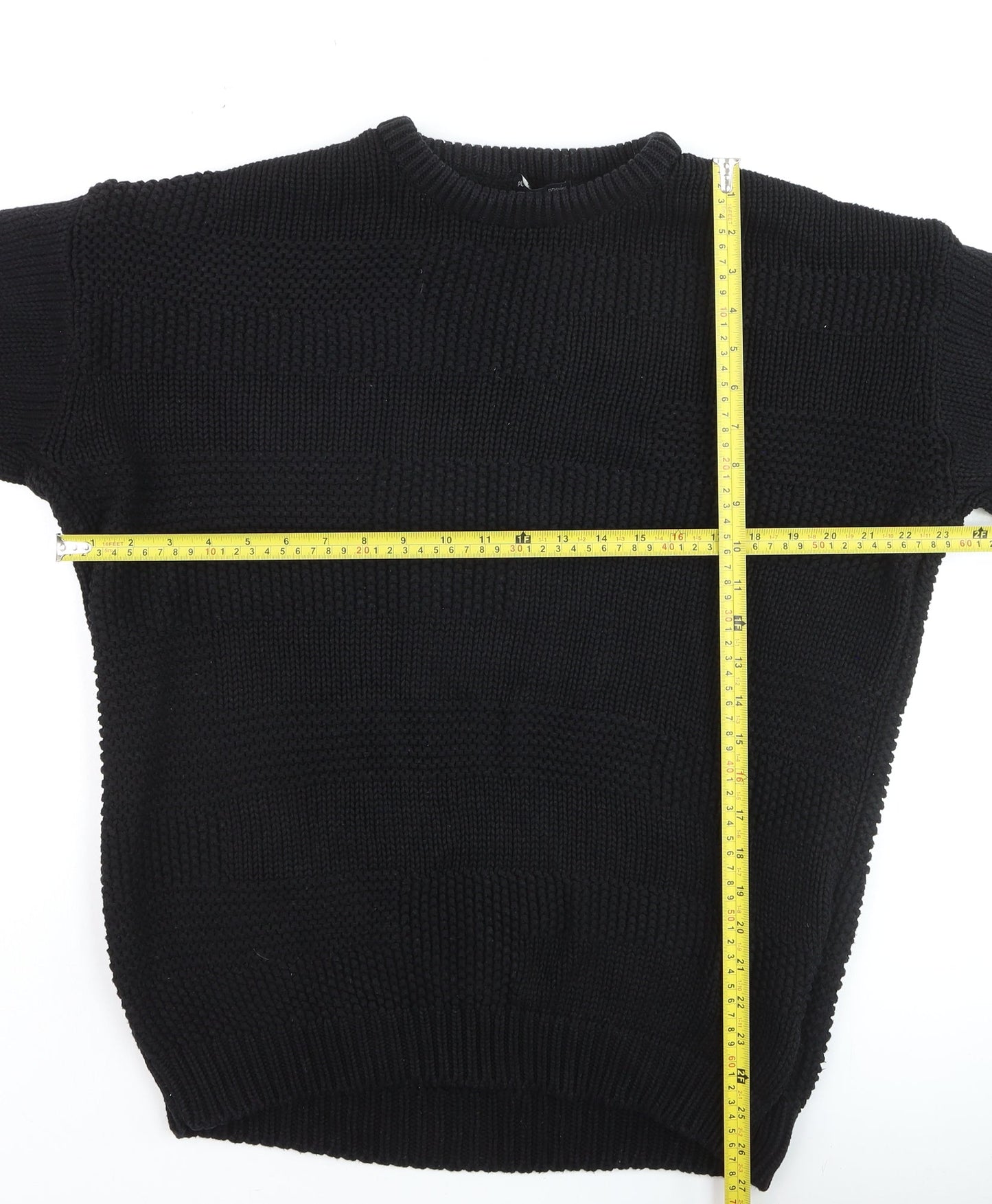 Pull&Bear Men's Black Cotton Chunky Knit Crew Neck Jumper Size L