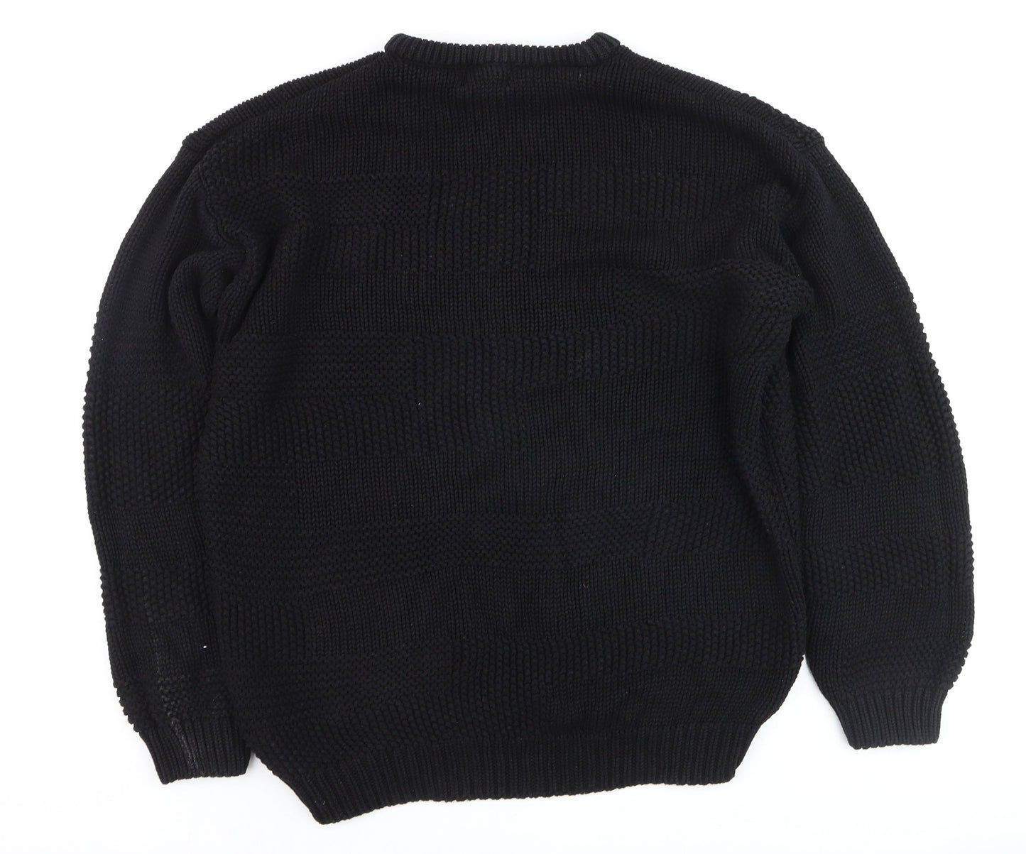 Pull&Bear Men's Black Cotton Chunky Knit Crew Neck Jumper Size L