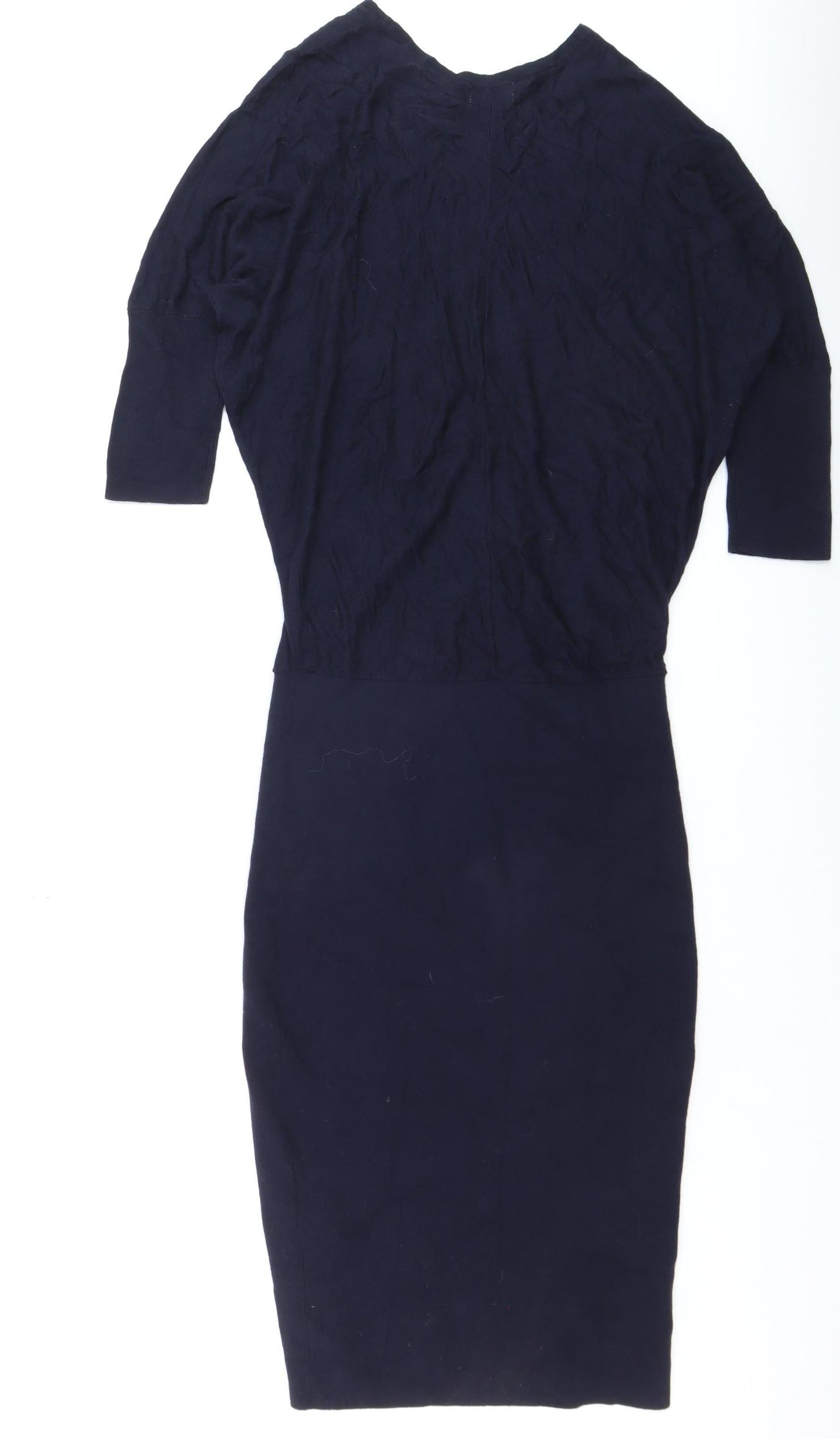 Jigsaw Women’s Blue Wool Bodycon Knit Dress XS 3/4 Sleeve