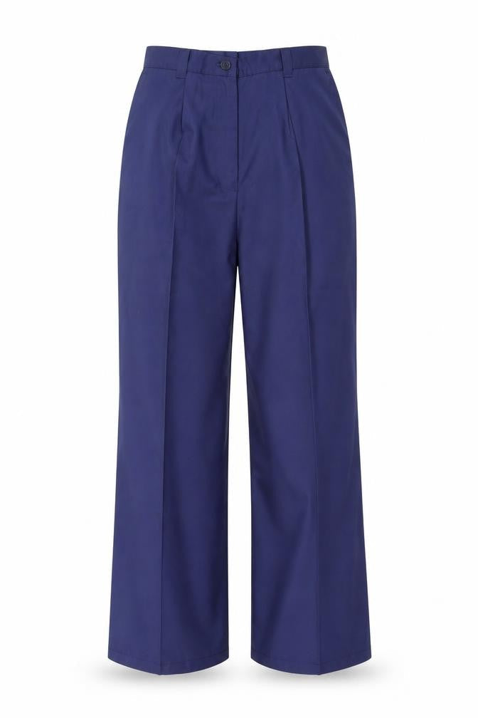 Rizues Women Blue Workwear Trousers Size 8 Wide-Leg Polyester Blend