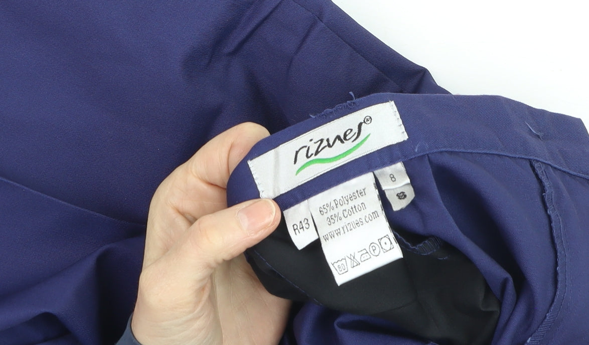 Rizues Women Blue Workwear Trousers Size 8 Wide-Leg Polyester Blend