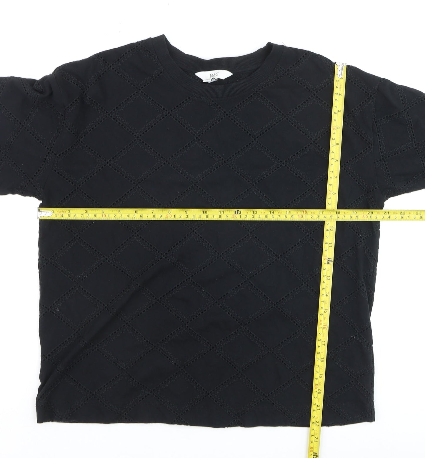 Marks and Spencer Women’s Black Crochet Cotton T-Shirt Size 12