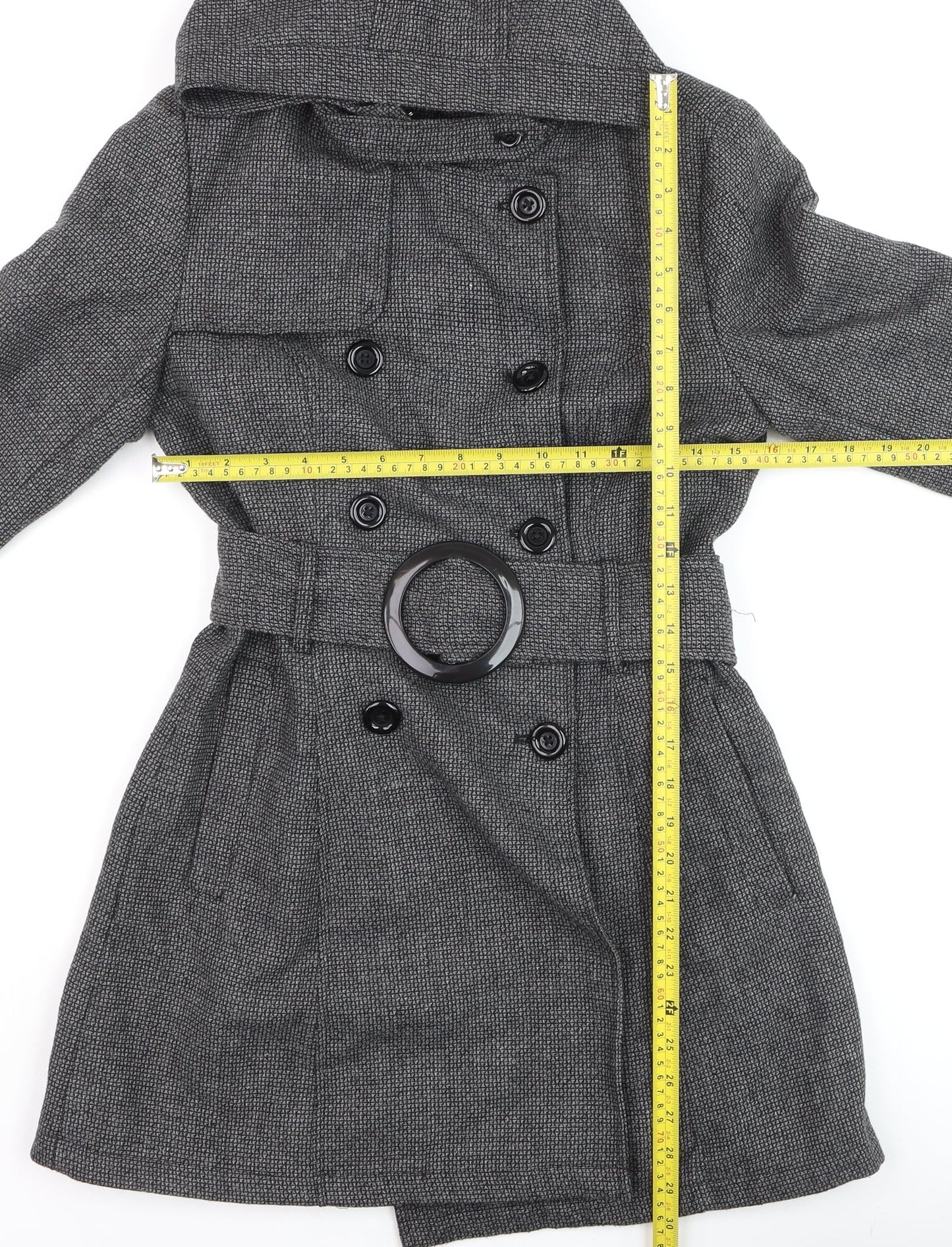 Pagani Women's Grey Wool Blend Belted Hooded Trench Coat Size S