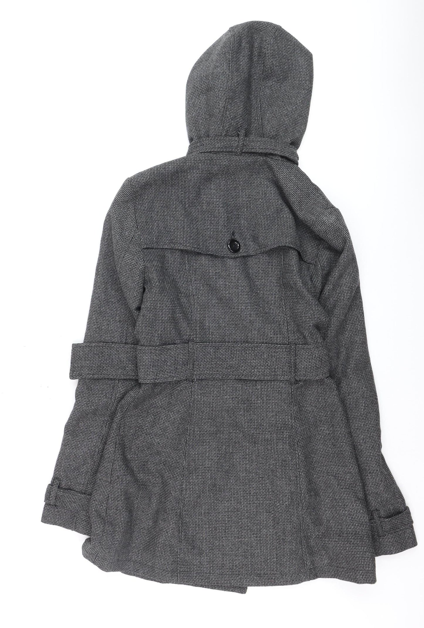 Pagani Women's Grey Wool Blend Belted Hooded Trench Coat Size S
