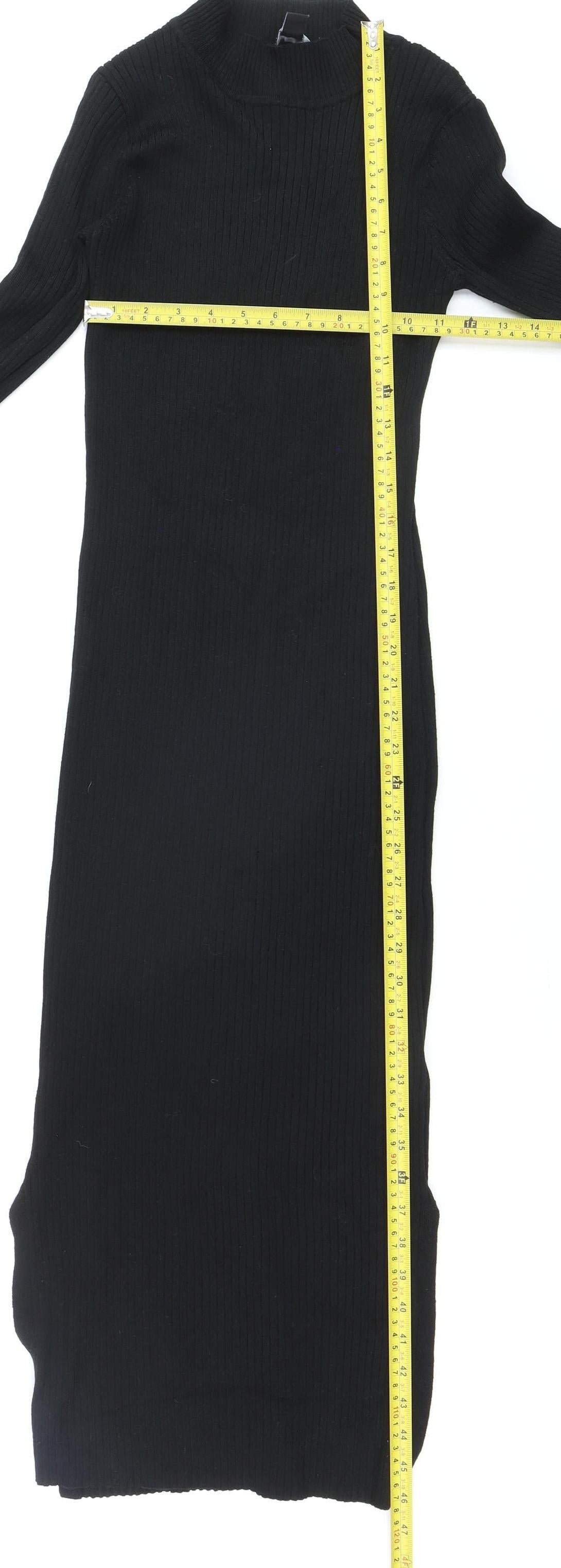 New Look Women's Black Mock Neck Ribbed Bodycon Midi Dress Size 10