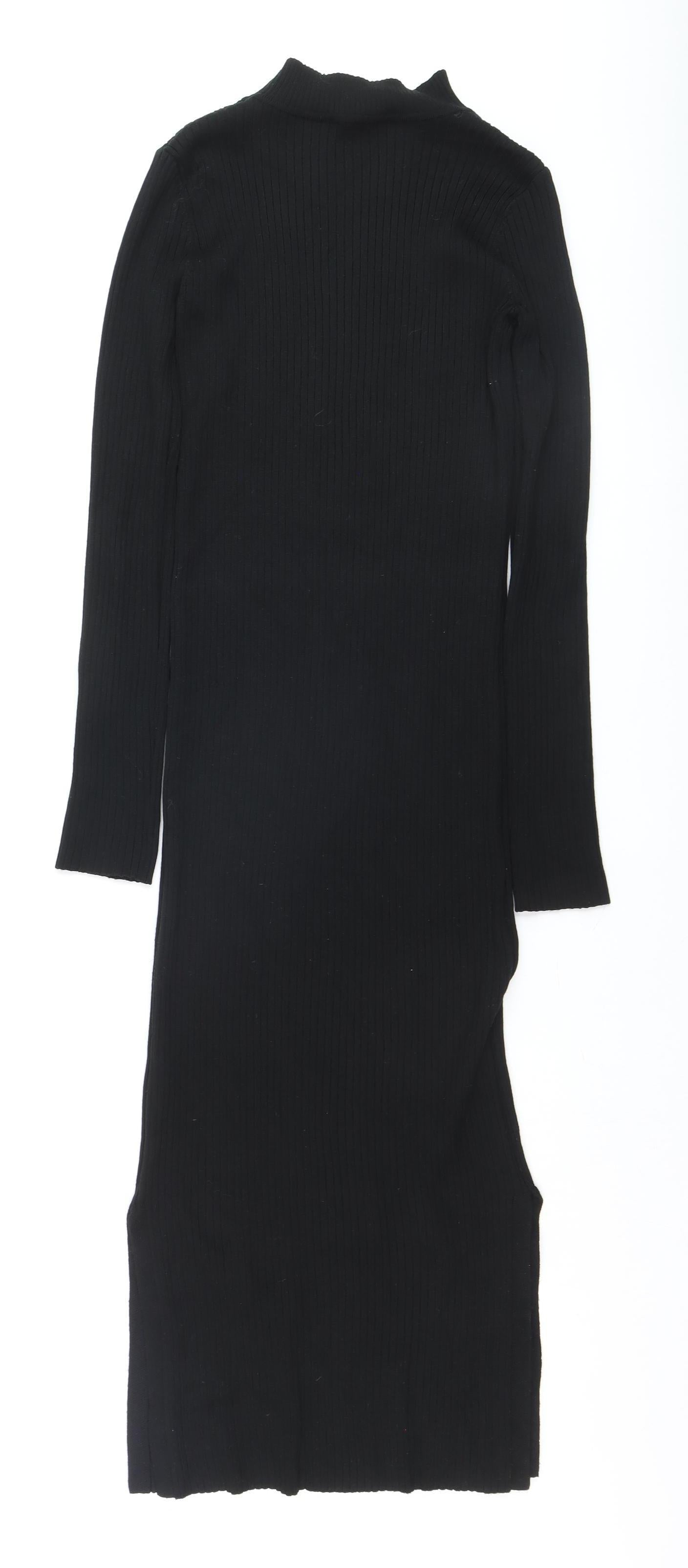 New Look Women's Black Mock Neck Ribbed Bodycon Midi Dress Size 10