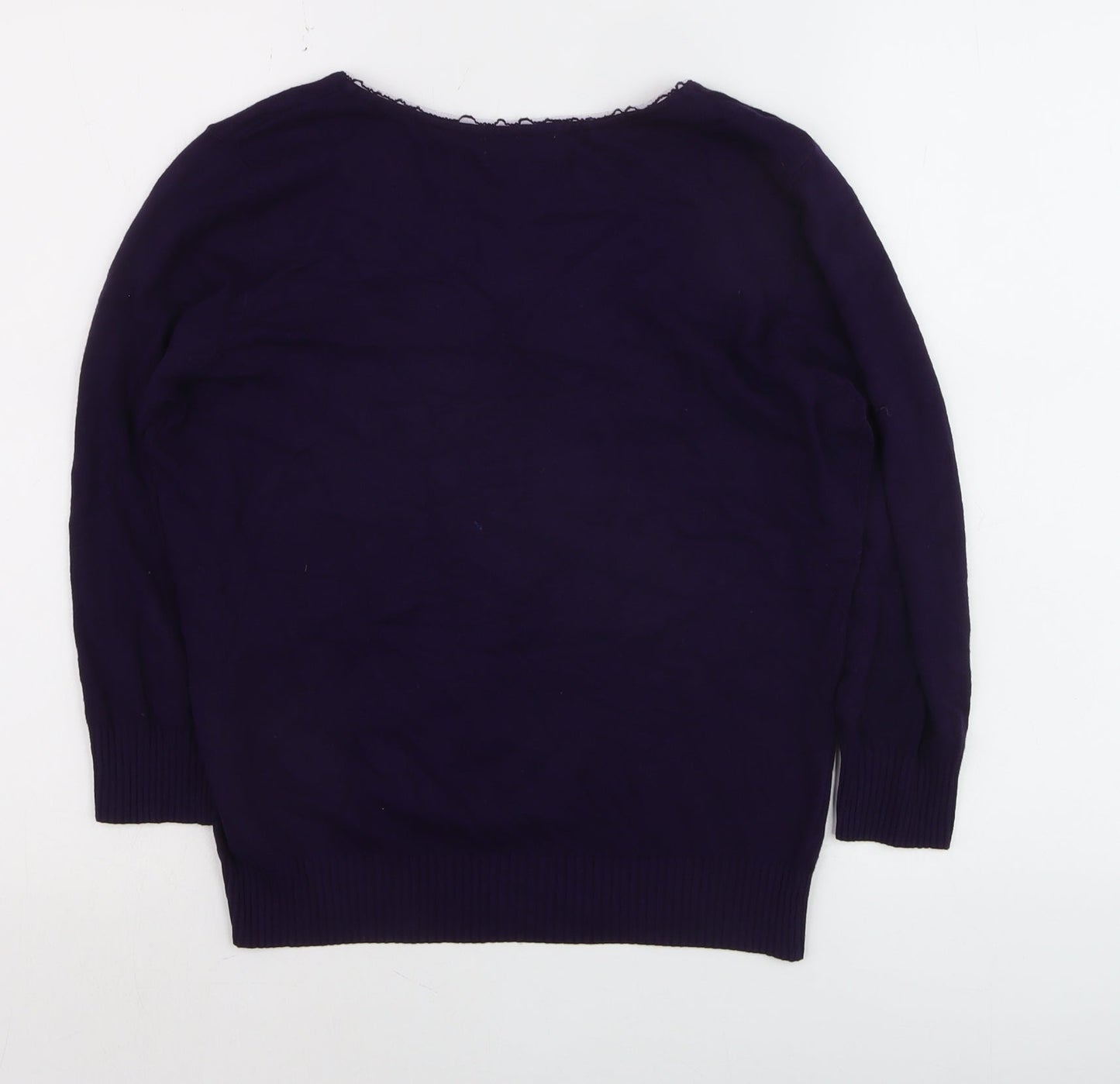 Marks and Spencer Per Una Women's Purple V-Neck Cotton Jumper Size 14