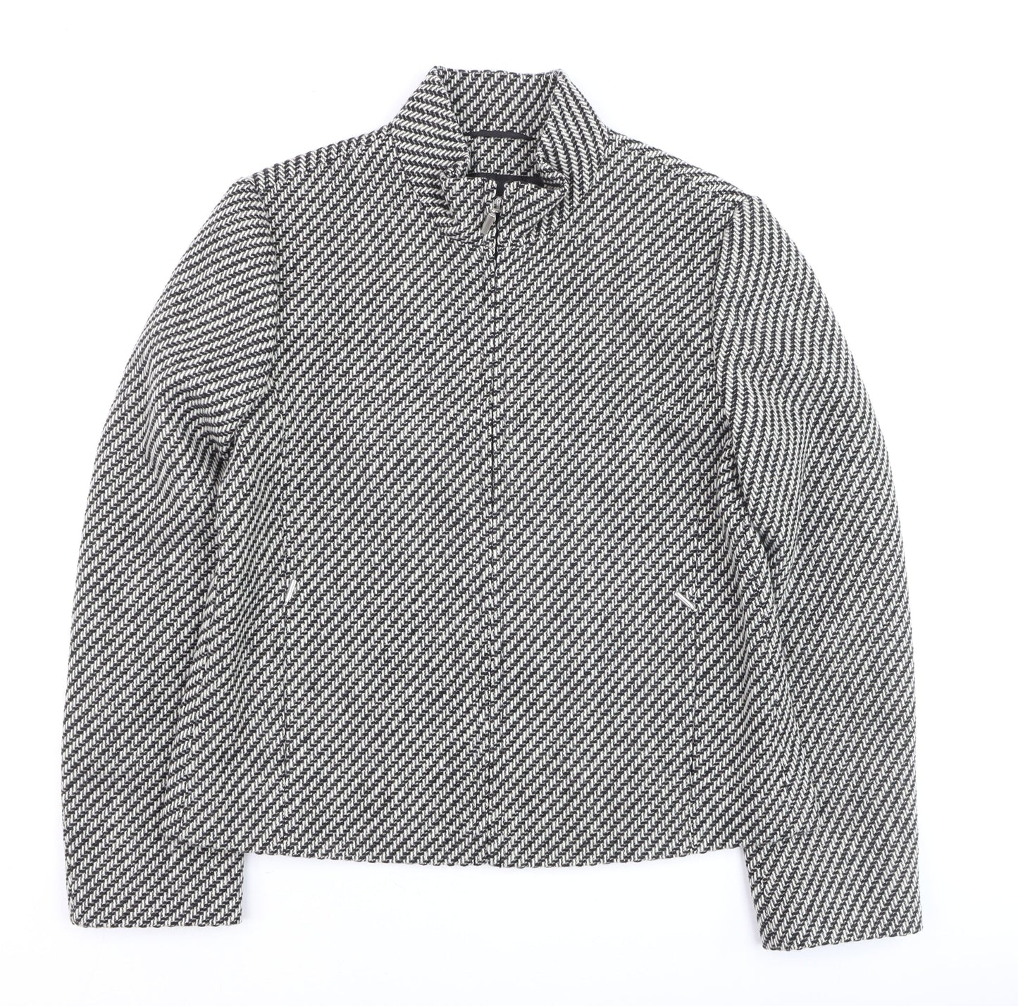 Marks and Spencer Women's Black Wool Tweed Zip Jacket Size 14