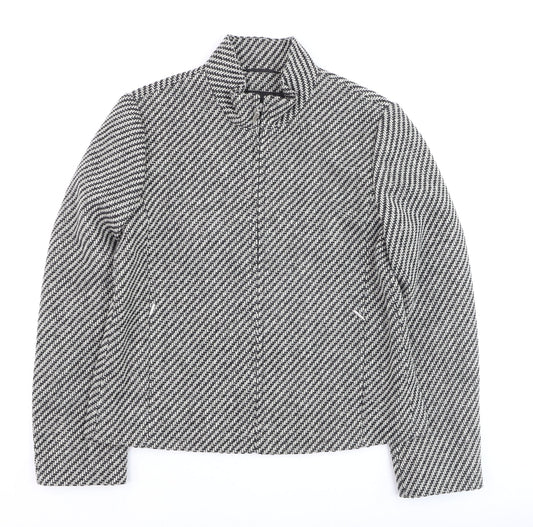 Marks and Spencer Women's Black Wool Tweed Zip Jacket Size 14