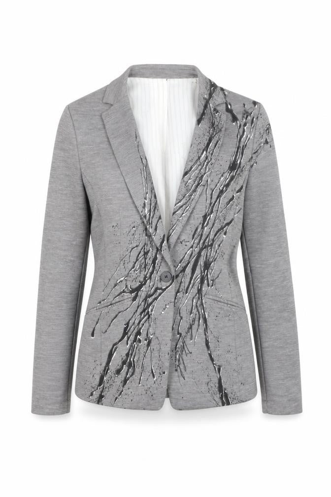H&M Women’s Grey Abstract Print Single-Breasted Blazer Size 8