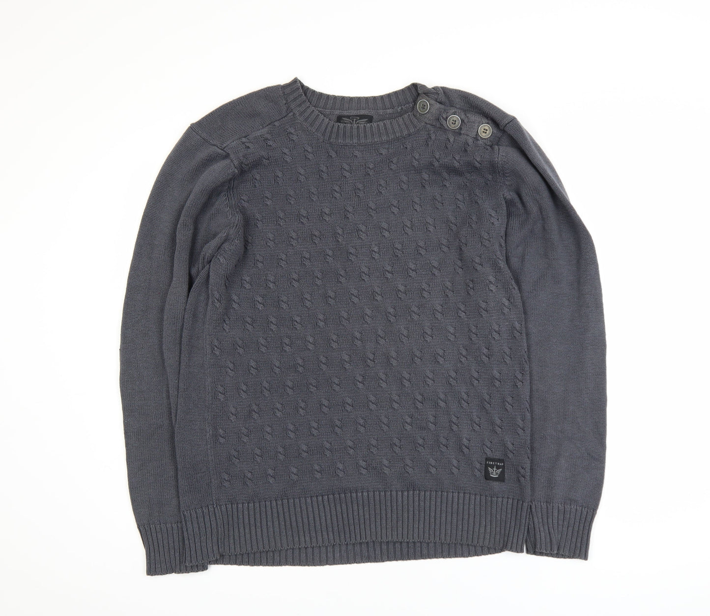 Firetrap Men's Grey Cotton Acrylic Crew Neck Button Jumper M