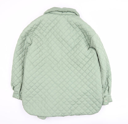 Close-up detail of Tales women’s green quilted mid-length jacket, size M