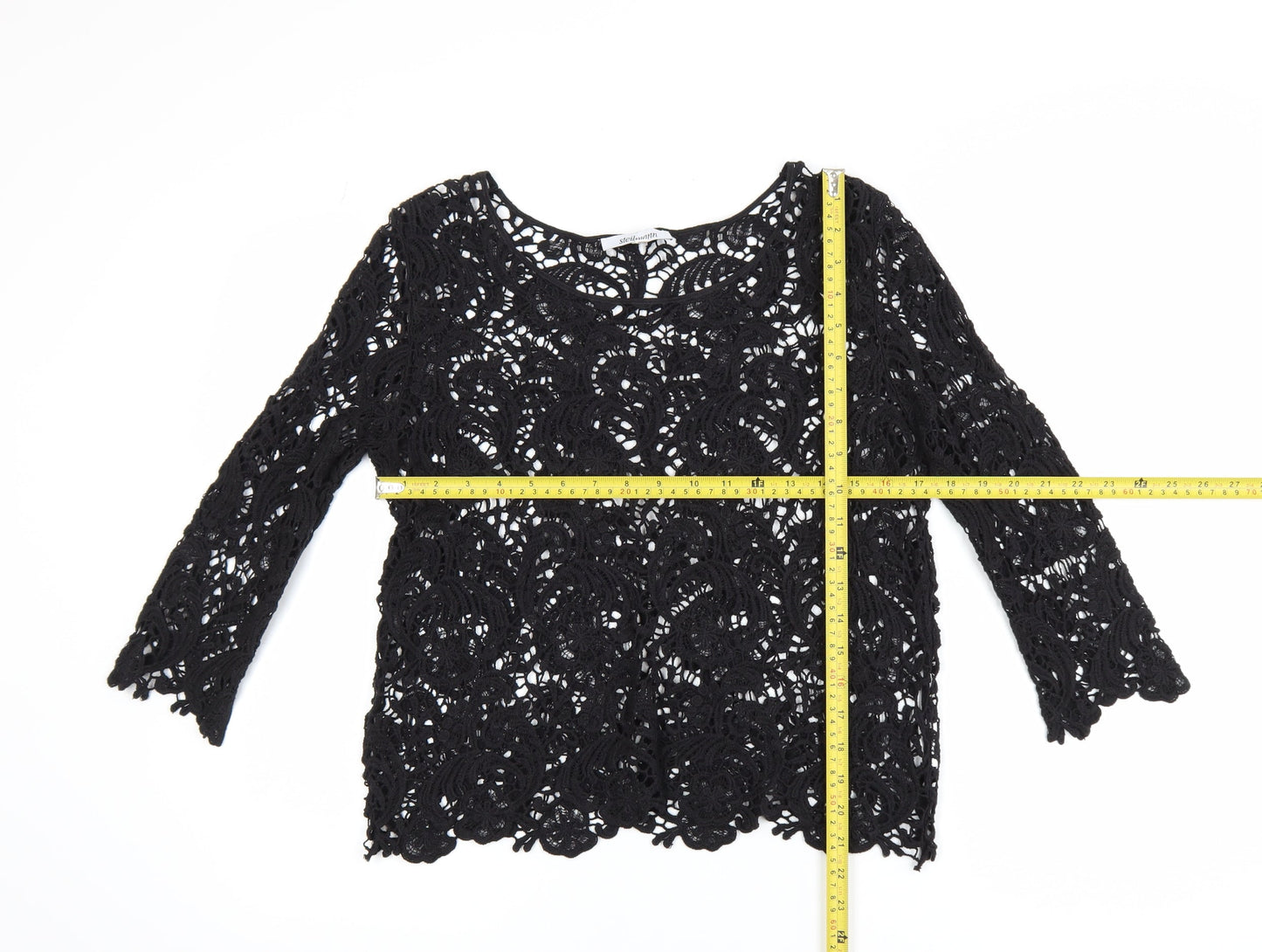 Steilmann Women's Black Lace 3/4 Sleeve Blouse Size 10