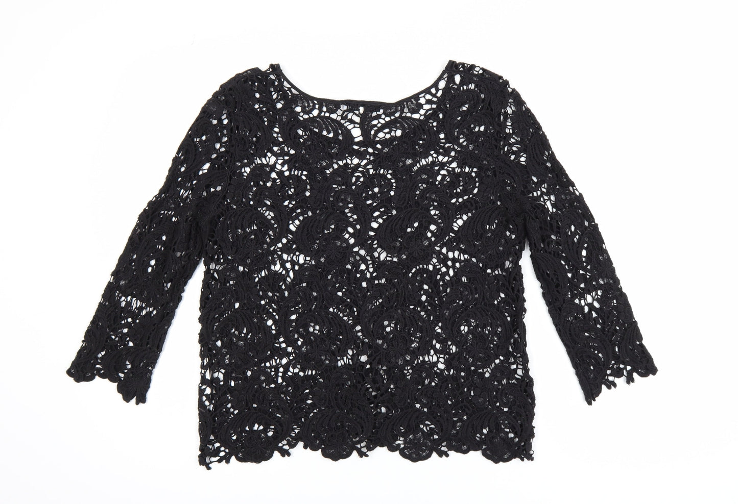 Steilmann Women's Black Lace 3/4 Sleeve Blouse Size 10