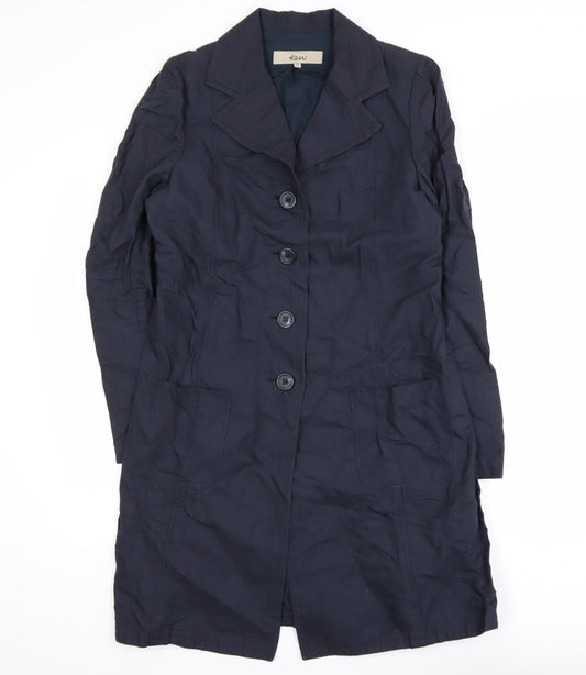 Kew Women’s Blue Cotton Long Trench Coat Size 12 Buttoned Lined