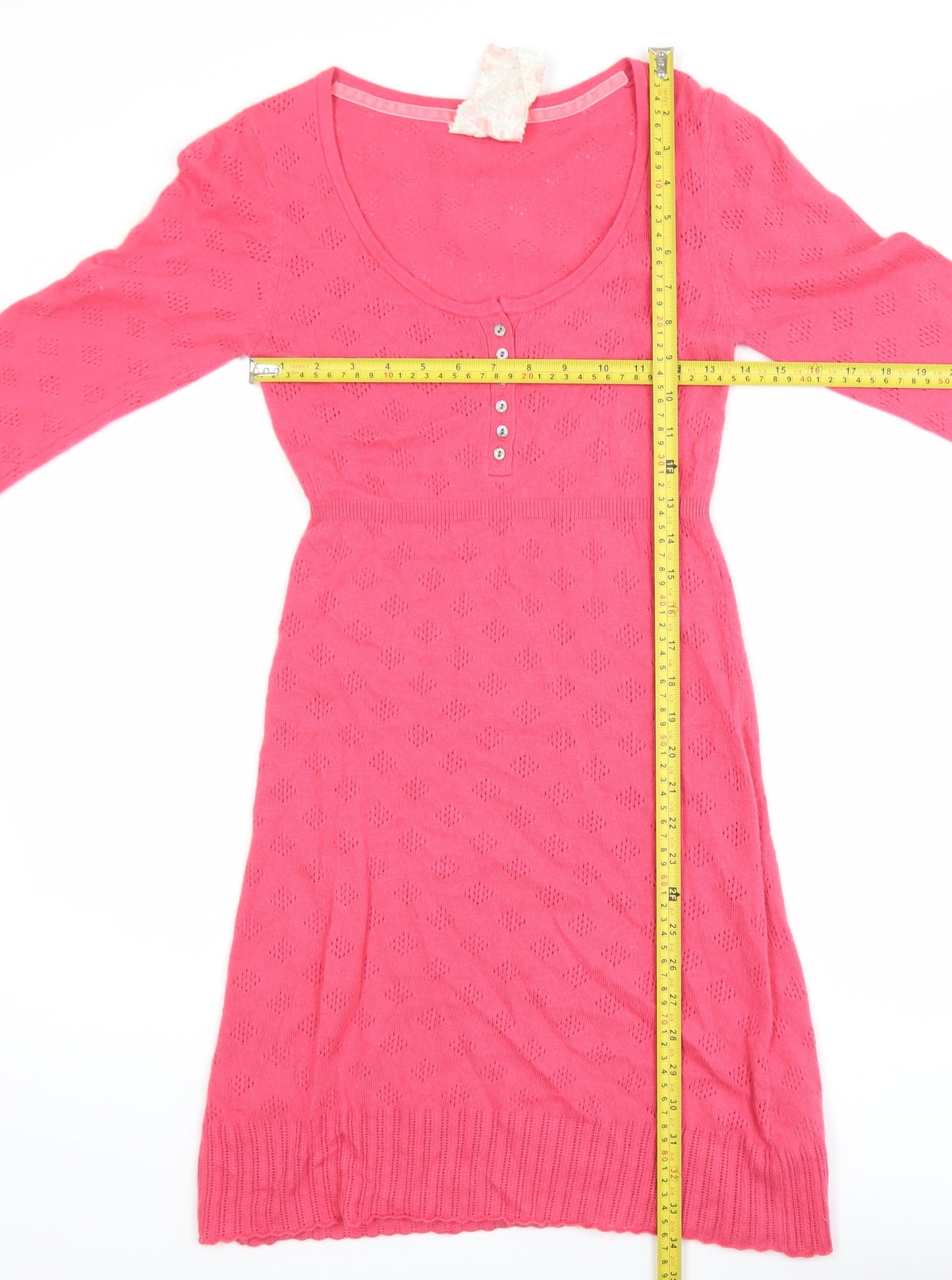 White Stuff Women Pink Jumper Dress Size 8 Knit Long Sleeve