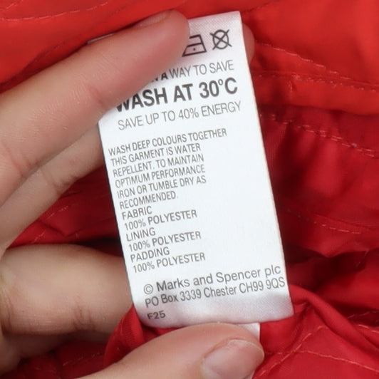 Marks & Spencer Womens Red Quilted Mid-Length Jacket Size 16