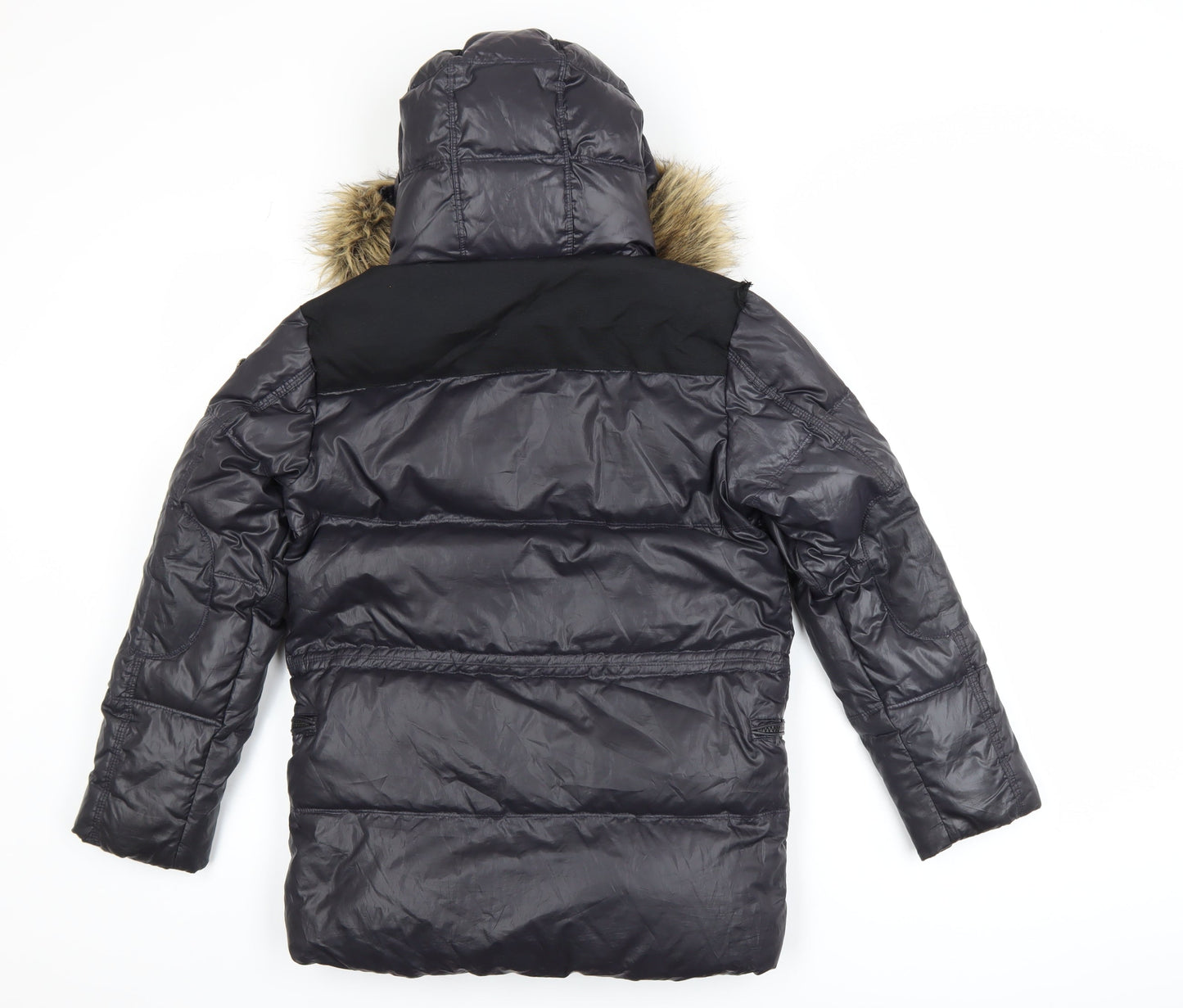 Scotch Shrunk Teens Black Fur Trim Hooded Puffer Coat Size 10