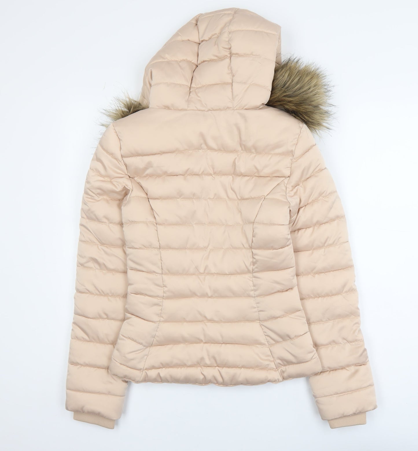 H&M Divided Women’s Beige Faux Fur Hooded Puffer Jacket Size 4