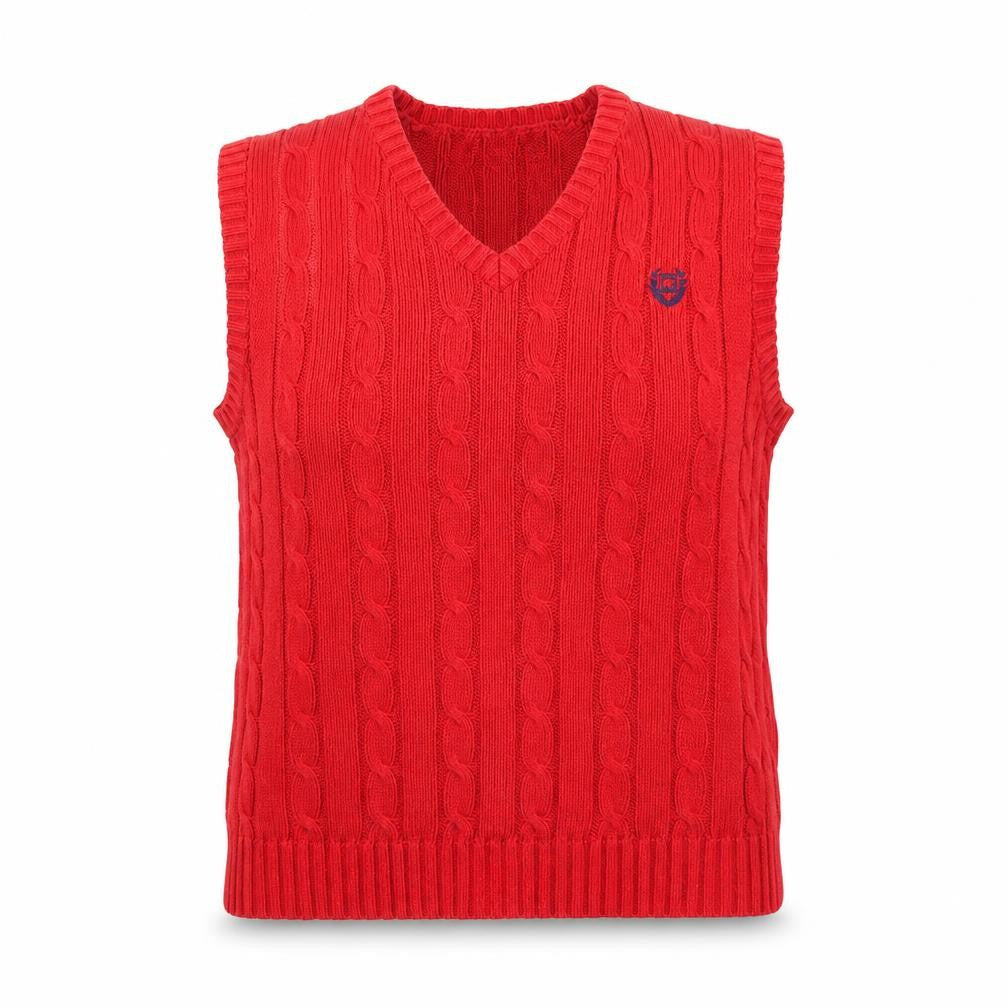 Chaps Women's Red Cable-Knit Cotton Sleeveless V-Neck Vest L