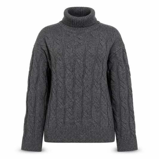 Front view of Marks & Spencer Women’s Grey Roll Neck Cable-Knit Jumper XS