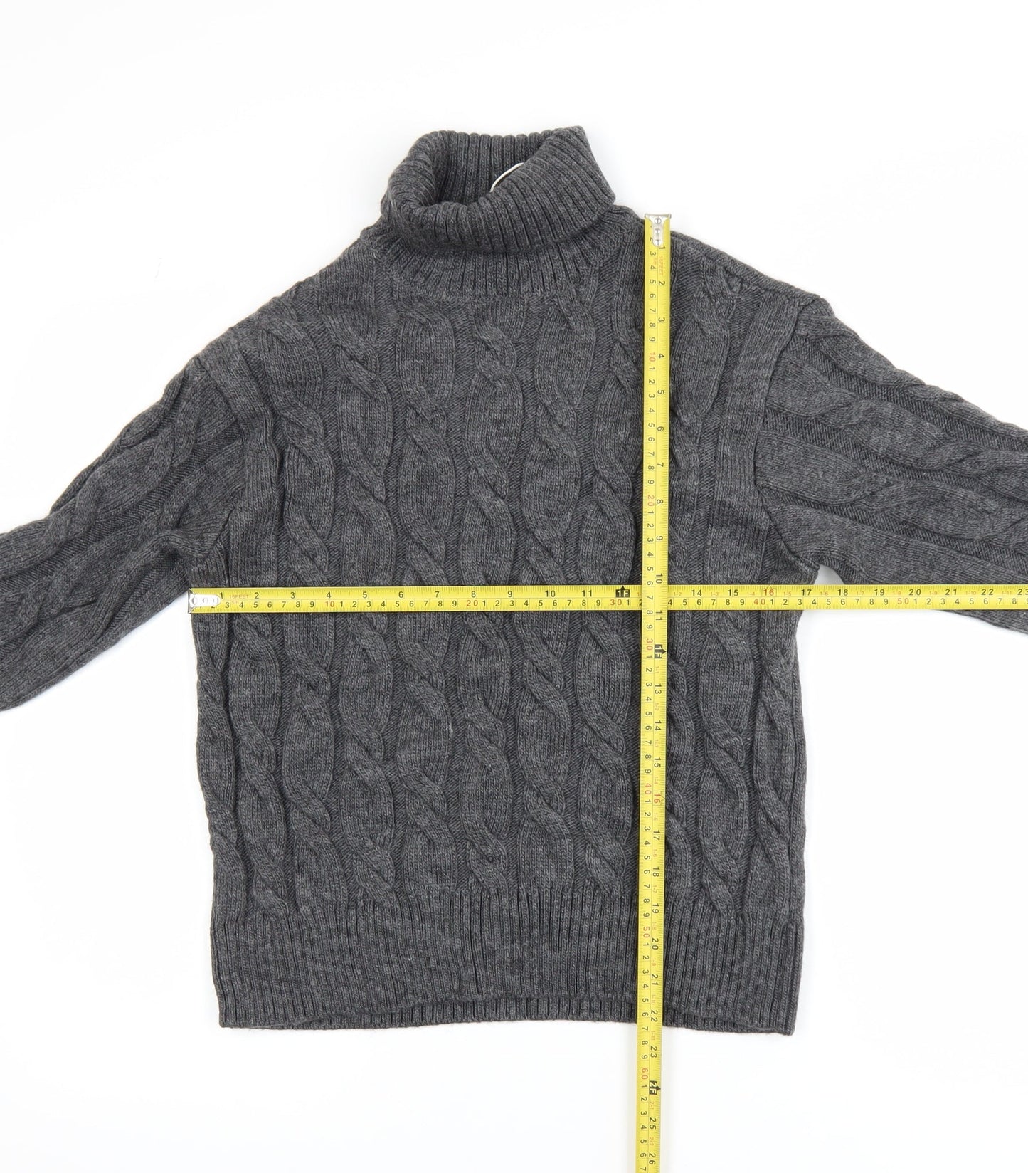 Marks and Spencer Women’s Grey Roll Neck Cable-Knit Jumper XS