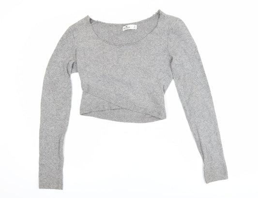 Hollister Womens Grey Slim Fit Long Sleeve Scoop Neck Jumper Size S