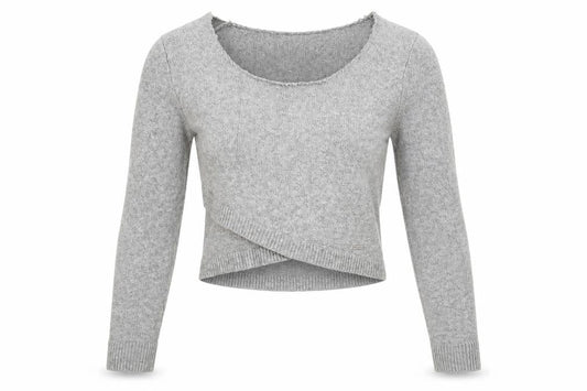 Front view of Hollister women’s grey slim fit long sleeve scoop neck jumper, size S