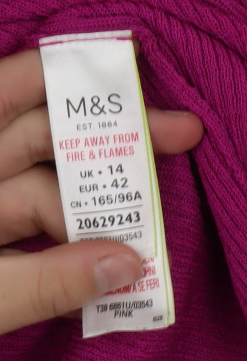 Marks and Spencer Women Pink V-Neck Long Sleeve Jumper Size 14