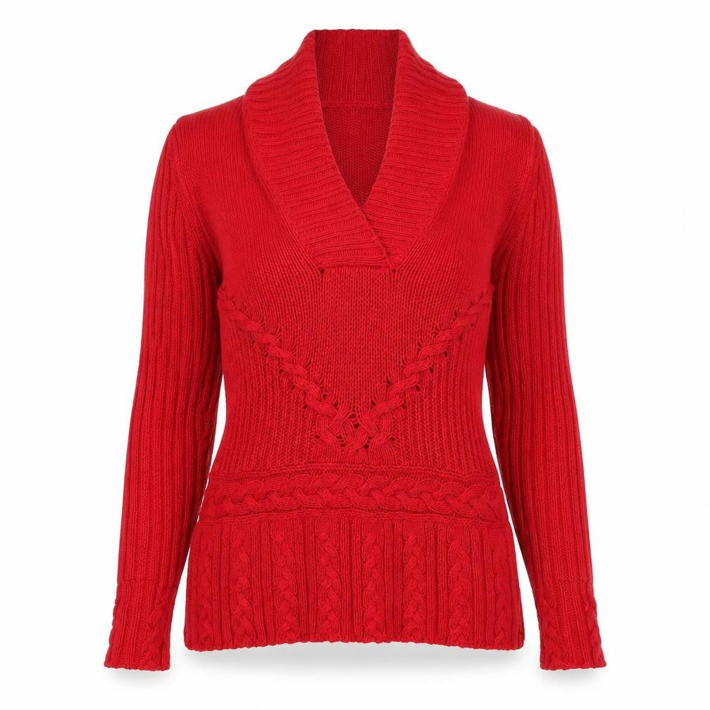 Old Navy Women's Red Cable-Knit Shawl Pullover Jumper Size S