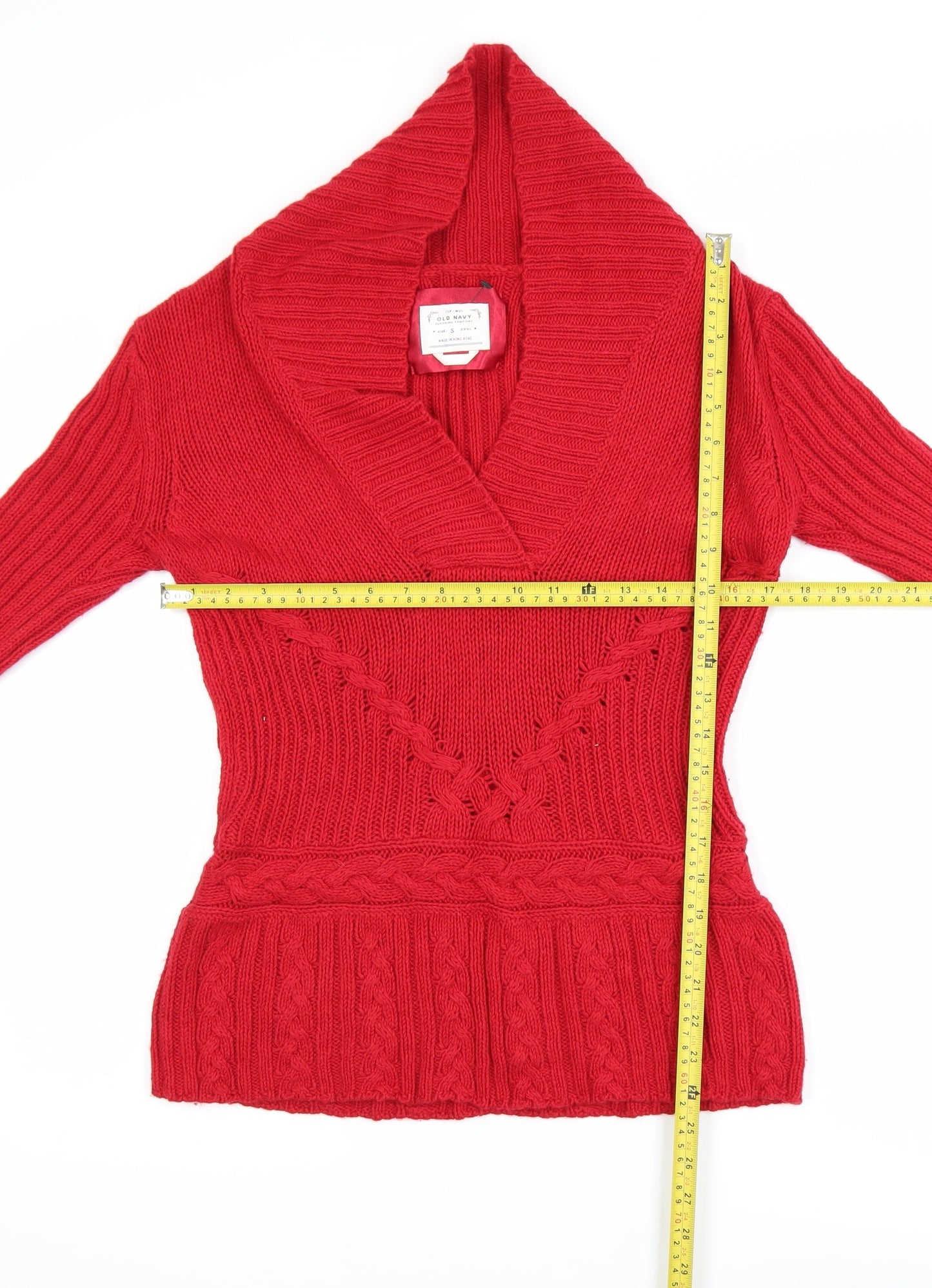 Old Navy Women's Red Cable-Knit Shawl Pullover Jumper Size S