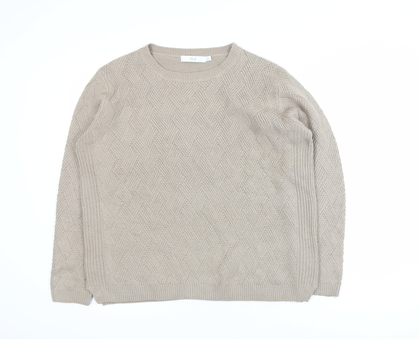 Isle Women's Beige Cable-Knit Acrylic Jumper Size 18-20 L