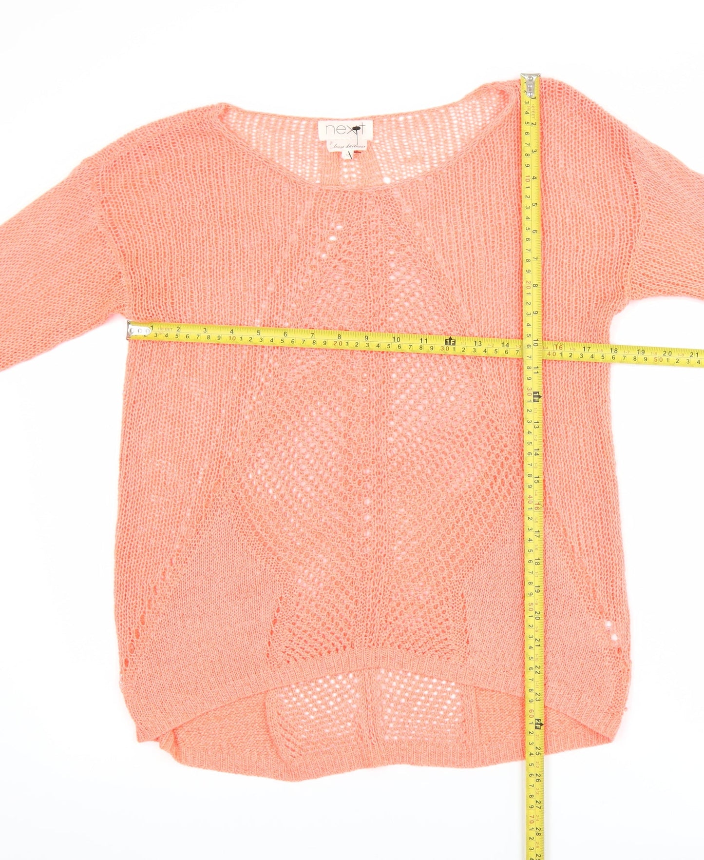 Next Women Coral Open-Knit Acrylic Nylon Pullover Jumper Size 10