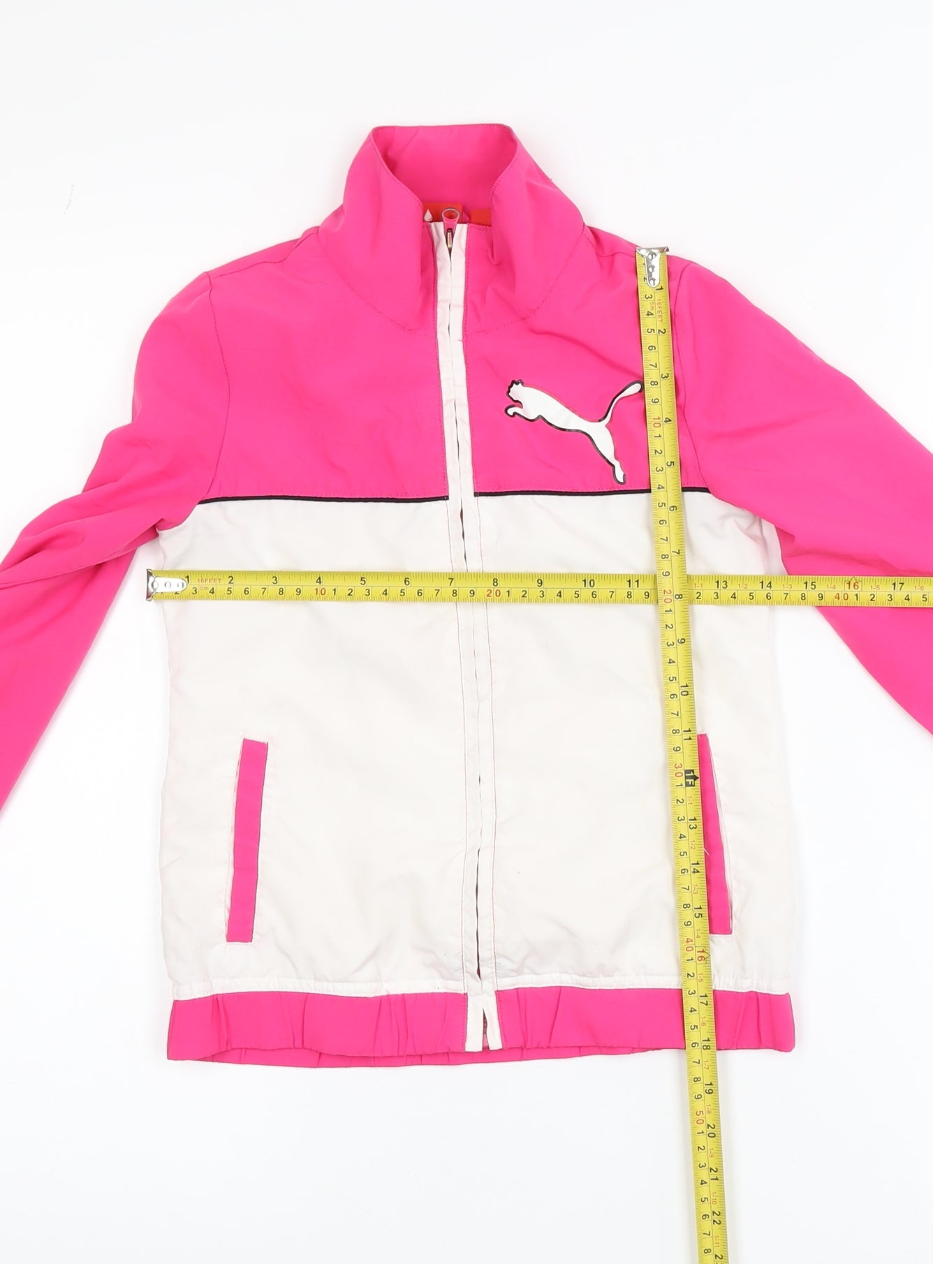 Puma Girls Pink and White Track Jacket Size 8 Years Full Zip Sportswear