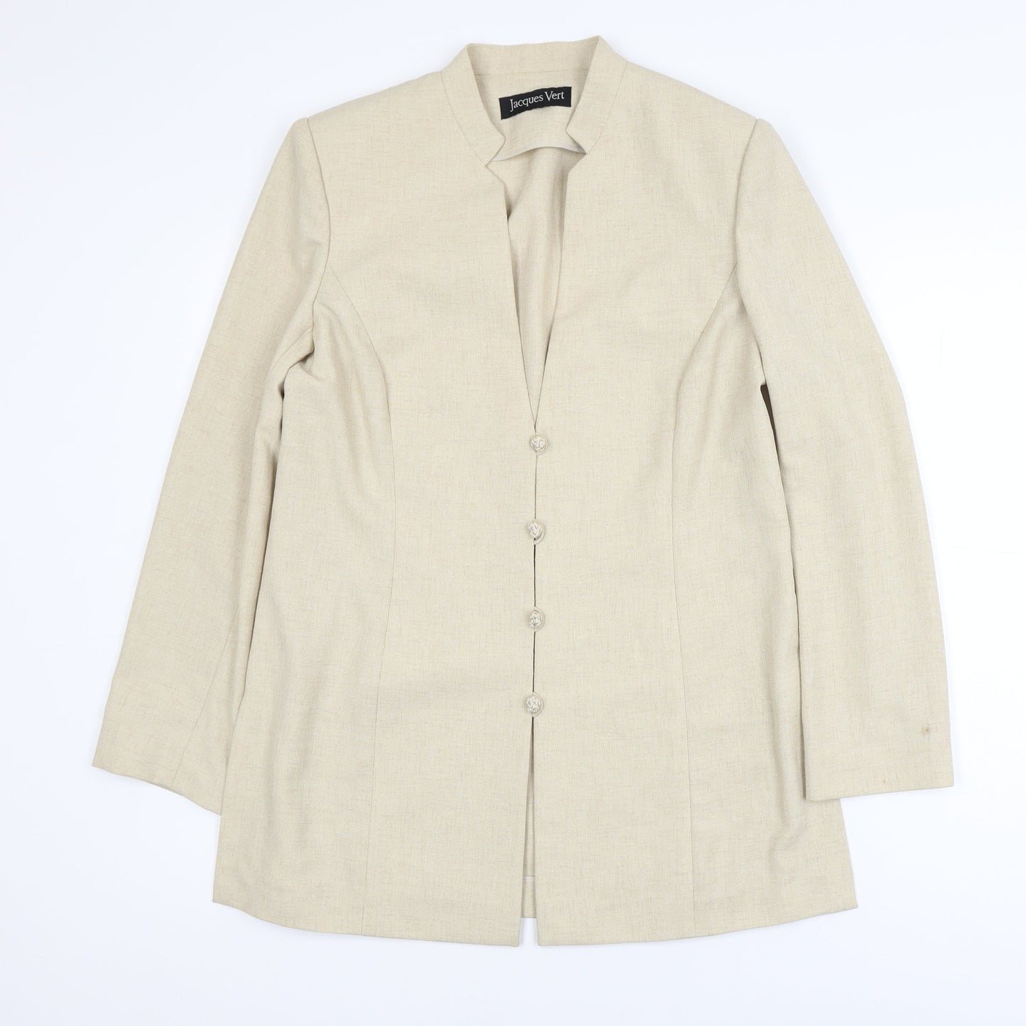 Jacques Vert Women's Beige Long Blazer Jacket Size 12 Classic Workwear